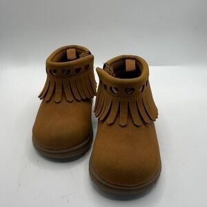 Carter's Boots Girls Size 3 Brown Faux Suede Fringe Heart Ankle Booties